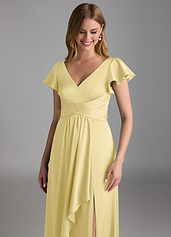 Azazie Omari Bridesmaid Dresses Lemon Sorbet A-Line Stretch Satin Dress image4