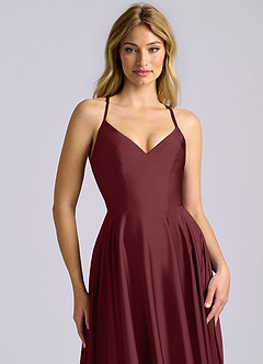 Azazie Truce Bridesmaid Dresses Cabernet A-Line Stretch Satin Dress image7