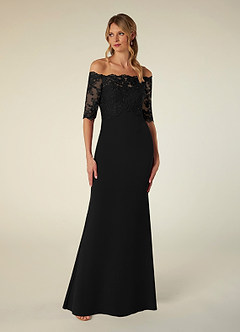 Azazie Jette Mother of the Bride Dresses Black Mermaid Off the Shoulder Lace Dress image1