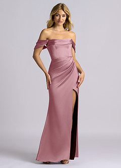 Azazie Auden Bridesmaid Dresses Vintage Mauve Sheath Off the Shoulder Stretch Satin Convertible Dress image7