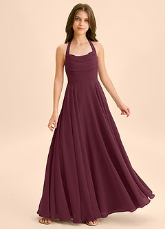 Azazie Kady Junior Vestido Cabernet de Chiffon de Linha A com Decote em coração image1