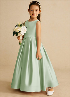 Azazie Cailee Flower Girl Dresses Dusty Sage Ball-Gown Pleated Matte Satin Dress image2