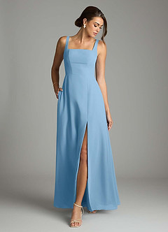Azazie Debra Bridesmaid Dresses Steel Blue A-Line with Pockets Chiffon Convertible Dress image4
