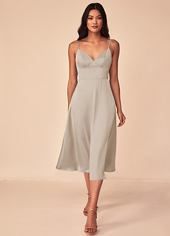 Azazie Dottie Bridesmaid Dresses Frost A-Line Stretch Satin Dress image1