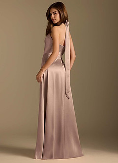 Azazie Tracie Final Sale Taupe A-Line Pleated Metallic Satin Dress image9