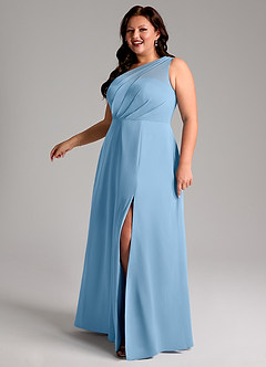 Azazie Phaedra Bridesmaid Dresses Steel Blue A-Line One Shoulder Chiffon Dress image12