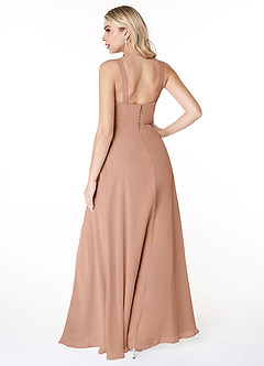 Azazie Jay Bridesmaid Dresses Champagne Rose A-Line Square Neckline Side Slit Chiffon Dress image2
