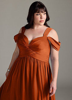 Azazie Lianne Bridesmaid Dresses Burnt Orange A-Line Off the Shoulder Stretch Satin Dress image21