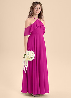 Azazie Tessabelle Junior Abito A-Line in Chiffon a Spalla Scoperta Fucsia image5