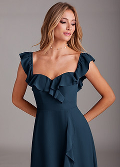 Azazie Lyra Robes de demoiselle d'honneur Robe Trapèze Convertible en Mousseline de soie Bleu Marine Foncé image10