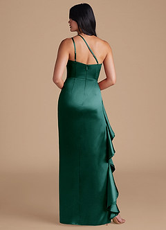 Azazie Latrice Bridesmaid Dresses Pine Sheath One Shoulder Metallic Satin Dress image5