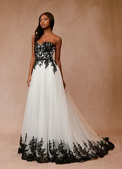 Azazie Adelaide Wedding Dresses Black Diamond White A-Line Lace Tulle Dress image3