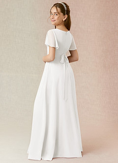 Azazie Induh Junior White A-Line Ruched Chiffon Dress image2