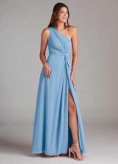 Azazie Brooke Bridesmaid Dresses Powder Blue A-Line One Shoulder Chiffon Dress image4