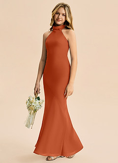 Azazie Velli Junior Meerjungfrau-Linie Hoher Kragen Chiffon Kleid Gebranntes Orange image4