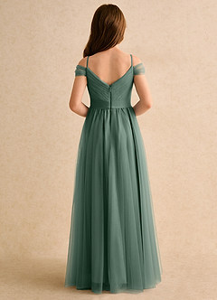 Azazie Yuna Girls Formal Flower Girl Dresses Eucalyptus A-Line Off the Shoulder Tulle Dress image2
