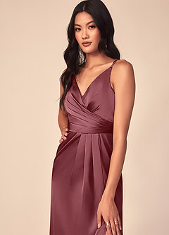Azazie Aqua Brautjungfernkleider A-Linie V-Hals Gefaltet Stretch-Satin Kleid Wüstenrose image6