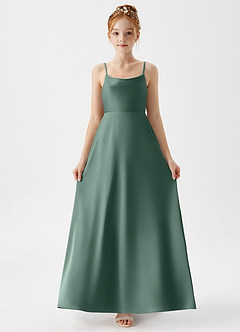 Azazie Shale Junior Eucalyptus A-Line Stretch Satin Dress image5