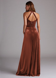 Azazie Larice Bridesmaid Dresses Terracotta A-Line with Pockets Velvet Dress image2