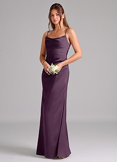 Azazie Lucille Bridesmaid Dresses Plum Mermaid Strapless Stretch Satin Convertible Dress image3