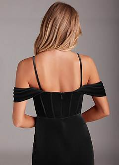 Azazie Jas Bridesmaid Dresses Black Sheath Off-The-Shoulder Corset Velvet Convertible Dress image8