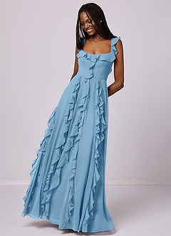 Barbie ♥ Azazie Bridesmaid Dresses Steel Blue A-Line with Pockets Chiffon Dress image5