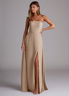 Azazie Wren Brautjungfernkleider Wandelbar A-Linie Seitliche Cut-Outs Chiffon Kleid Taupe image1