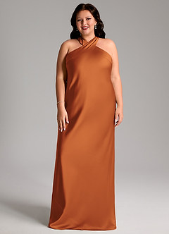 Azazie Doretta Bridesmaid Dresses Cinnamon Mermaid Pleated Stretch Satin Dress image6