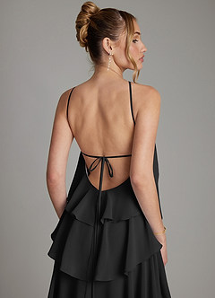 Azazie Deena Bridesmaid Dresses Black A-Line Ruched Chiffon Dress image6