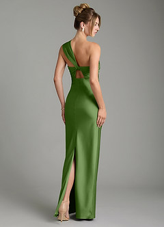 Azazie Margot Bridesmaid Dresses Basil Sheath One Shoulder Stretch Satin Dress image2