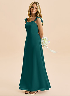 Azazie Mavie Junior A-Line Ruchede Chiffon Gulv-længde Junior brudepige Kjole image3