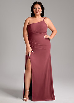 Azazie Eren Robes de demoiselle d'honneur Robe Fourreau en Mousseline de soie Ue épaule Merlot image8