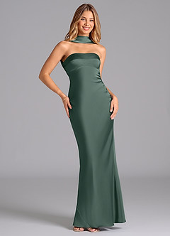 Azazie Lusinda Vestidos de damas de honor Vestido de Musgo Marino de Satén Elástico de Corte Sirena con Sin tirantes image3