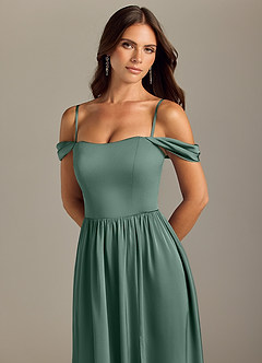 Azazie Calianna Bridesmaid Dresses Eucalyptus A-Line Off the Shoulder Stretch Satin Convertible Dress image3