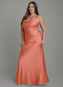 Azazie Agustina Bridesmaid Dresses Salmon Pink Mermaid Corset Stretch Satin Dress image11