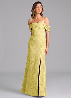 Azazie Saige Bridesmaid Dresses Canary A-Line Off the Shoulder Floral Burnout Convertible Dress image5