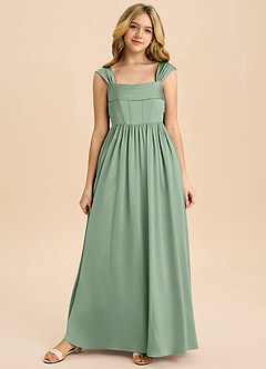 Azazie Hattie Junior Linia A Pofałdowany Satyna elastyczna Długość podłogi Młodsza druhna Sukienka image8