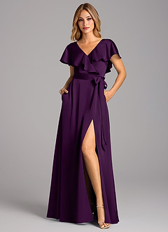 Azazie Lainey Robes de demoiselle d'honneur Robe Trapèze en Satin extensible avec poches Grain De Raisin image4