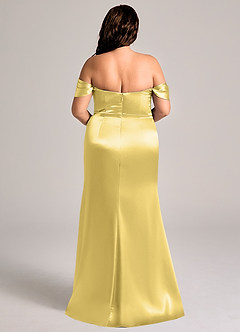 Azazie Saige Bridesmaid Dresses Canary Sheath Off the Shoulder Metallic Satin Convertible Dress image3