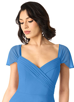 Azazie Tancie Abiti da Damigella Abito Convertibile A-Line in Chiffon a Spalla Scoperta Blue Jay image4