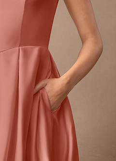 Azazie Fulton Moeder van de bruid jurken A-Lijn Jurk van Stretch Satijn Geplooid Zalm Roze image7