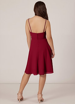 Azazie Kalie Junior Burgundy A-Line with Belt Chiffon Dress image2