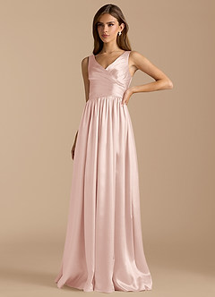 Azazie Keyla Bridesmaid Dresses Blushing Pink A-Line Pleated Metallic Satin Dress image5
