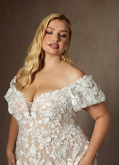 Azazie Vivienne Wedding Dresses Diamond White Nude A-Line Sweetheart Lace Dress image12