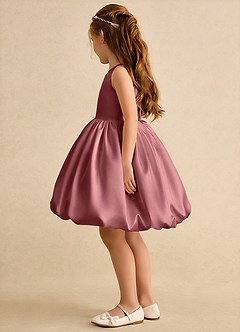 Azazie Nirvana Flower Girl Dresses Amethyst Ball-Gown Ruched Matte Satin Dress image4