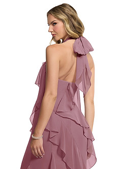 Azazie Velma Bridesmaid Dresses Vintage Mauve A-Line Side Slit Chiffon Dress image5
