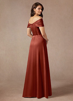 Azazie Amelia Mother of the Bride Dresses Terracotta A-Line Off the Shoulder Stretch Satin Dress image2