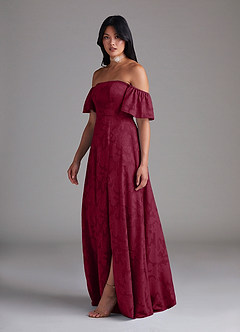 Azazie Sue Robes de demoiselle d'honneur Robe Trapèze Convertible en Blumen-Burnout Épaule décolletée Bourgogne image4