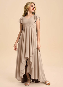 Azazie Caria Junior Taupe A-Line Pleated Chiffon Dress image3