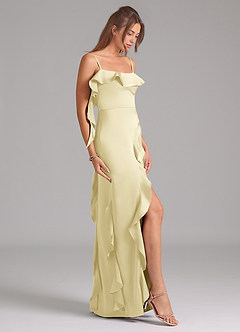 Azazie Malia Final Sale Dusty Blue A-Line Side Slit Stretch Satin Dress image5